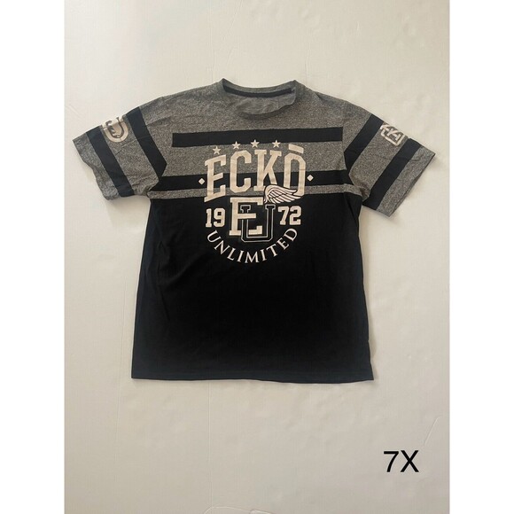 Ecko Unltd Heather Gray Knit Tshirt Short Sleeve 1972 Rhino Striped Mens Medium - Picture 1 of 7